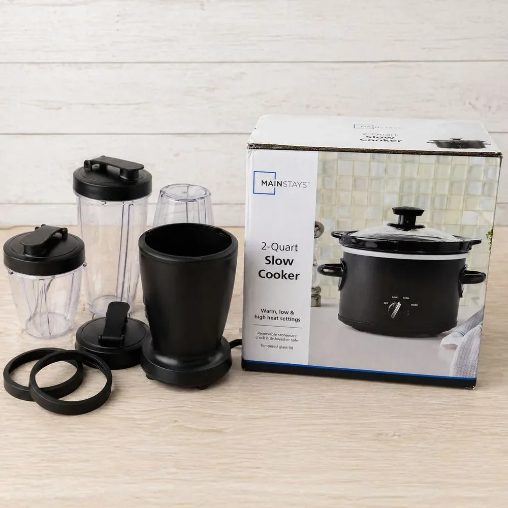 Mainstays Blender Set Plus 2 Quart Slow Cooker Kitchen Bundle Black